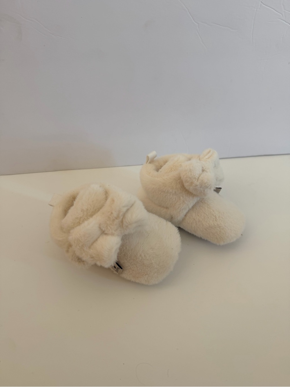 BearPaw Cream Plush Baby Booties with Bear Ears